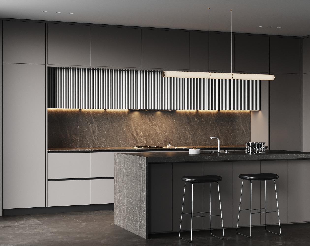 Clean Lines and Chic Accents: Minimalistic Design with Contrasting Aluminum Slats